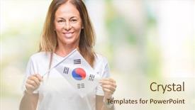  Presentation with korea flag - Audience pleasing slide deck consisting of age hispanic woman holding flag backdrop and a cream colored foreground