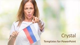  Presentation with russia flag - Slide deck enhanced with age hispanic woman holding flag background and a  colored foreground