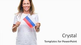  Presentation with russia flag - Beautiful theme featuring age hispanic woman holding flag backdrop and a white colored foreground
