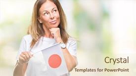  Presentation with japan flag - Slides having age hispanic woman holding flag background and a cream colored foreground