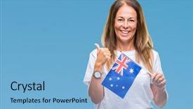  Presentation with australia - Presentation theme enhanced with age hispanic woman holding flag background and a light blue colored foreground