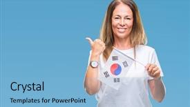  Presentation with korea flag - Amazing PPT theme having age hispanic woman holding flag backdrop and a  colored foreground