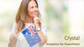  Presentation with australia - PPT theme featuring age hispanic woman holding flag background and a cream colored foreground