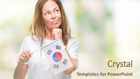  Presentation with korea flag - Cool new PPT layouts with age hispanic woman holding flag backdrop and a  colored foreground
