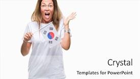  Presentation with korea flag - Colorful PPT theme enhanced with age hispanic woman holding flag backdrop and a  colored foreground