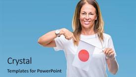  Presentation with japan flag - Slide deck enhanced with age hispanic woman holding flag background and a  colored foreground