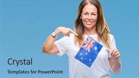  Presentation with australia - PPT theme with age hispanic woman holding flag background and a light blue colored foreground
