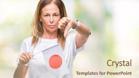  Presentation with japan flag - PPT theme enhanced with age hispanic woman holding flag background and a  colored foreground