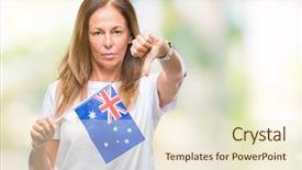  Presentation with australia - Colorful presentation design enhanced with age hispanic woman holding flag backdrop and a cream colored foreground