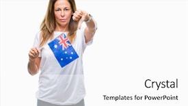  Presentation with australia - Cool new PPT theme with age hispanic woman holding flag backdrop and a white colored foreground
