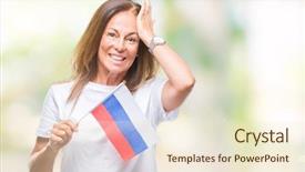  Presentation with russia flag - Theme having age hispanic woman holding flag background and a  colored foreground