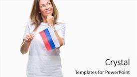  Presentation with russia flag - Beautiful slide deck featuring age hispanic woman holding flag backdrop and a white colored foreground