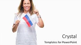  Presentation with russia flag - Cool new slide deck with age hispanic woman holding flag backdrop and a white colored foreground