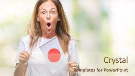  Presentation with japan flag - Presentation design featuring age hispanic woman holding flag background and a cream colored foreground
