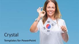  Presentation with korea flag - Audience pleasing slide set consisting of age hispanic woman holding flag backdrop and a  colored foreground