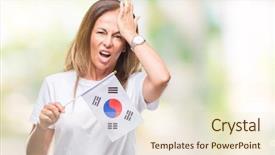  Presentation with korea flag - PPT theme featuring age hispanic woman holding flag background and a  colored foreground