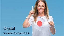  Presentation with japan flag - Amazing theme having age hispanic woman holding flag backdrop and a light blue colored foreground