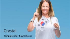 Presentation with korea flag - PPT layouts consisting of age hispanic woman holding flag background and a  colored foreground