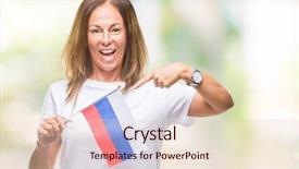  Presentation with russia flag - Audience pleasing PPT theme consisting of age hispanic woman holding flag backdrop and a lemonade colored foreground