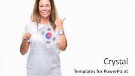  Presentation with korea flag - Amazing presentation design having age hispanic woman holding flag backdrop and a  colored foreground