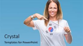  Presentation with korea flag - Colorful PPT theme enhanced with age hispanic woman holding flag backdrop and a  colored foreground