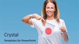  Presentation with japan flag - Cool new PPT layouts with age hispanic woman holding flag backdrop and a light blue colored foreground