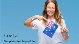  Presentation with lgbt diversity rainbow flag isolated - Slide deck enhanced with age hispanic woman holding flag background and a light blue colored foreground