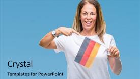  Presentation with flag - Amazing PPT theme having age hispanic woman holding flag backdrop and a  colored foreground
