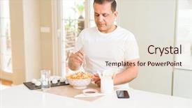  Presentation with asian food - Presentation theme having age man eating asian food background and a lemonade colored foreground