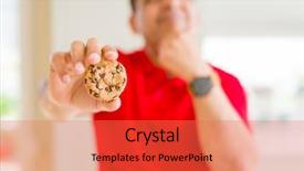  Presentation with chocolate - Cool new slides with age man eating chocolate chip backdrop and a coral colored foreground