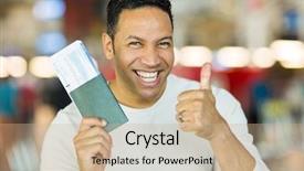  Presentation with airport boarding pass - Colorful theme enhanced with age man holding boarding pass backdrop and a soft green colored foreground