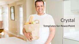  Presentation with bag - Audience pleasing PPT theme consisting of age man holding grocieries bag backdrop and a lemonade colored foreground