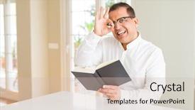  Presentation with book glasses - Theme consisting of age man reading a book background and a soft green colored foreground