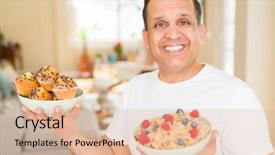  Presentation with junk food - Amazing slide deck having age man trying to choose backdrop and a lemonade colored foreground