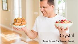  Presentation with junk food - Beautiful presentation theme featuring age man trying to choose backdrop and a lemonade colored foreground