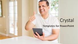  Presentation with digital india - Beautiful PPT layouts featuring age man using digital table backdrop and a lemonade colored foreground