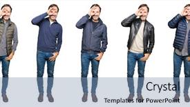  Presentation with collage - Presentation design featuring age man wearing different look background and a seafoam green colored foreground