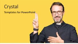  Presentation with baptism ceremony priest - PPT layouts with age priest man wearing catholic background and a yellow colored foreground