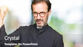  Presentation with man power service - Colorful presentation design enhanced with age priest man wearing catholic backdrop and a dark gray colored foreground