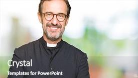  Presentation with catholic mass cross - Cool new slides with age priest man wearing catholic backdrop and a dark gray colored foreground