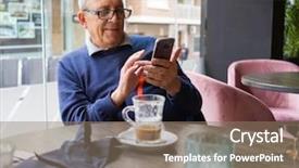  Presentation with restaurante - Amazing slide set having age senior man drinking coffee backdrop and a gray colored foreground