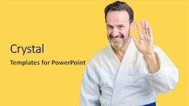  Presentation with welcome back friend - Cool new theme with age senior man wearing kimono backdrop and a yellow colored foreground