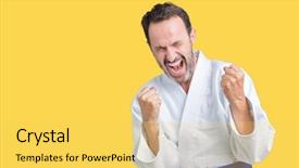  Presentation with kimono - PPT layouts enhanced with age senior man wearing kimono background and a yellow colored foreground