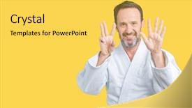  Presentation with middle schools - Amazing slide deck having age senior man wearing kimono backdrop and a yellow colored foreground