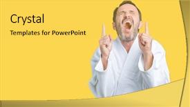  Presentation with age discrimination - PPT theme featuring age senior man wearing kimono background and a yellow colored foreground