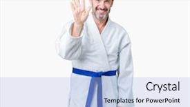  Presentation with kimono - PPT theme featuring age senior man wearing kimono background and a light blue colored foreground