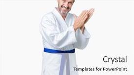  Presentation with kimono - Slide deck enhanced with age senior man wearing kimono background and a white colored foreground