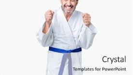  Presentation with winner announcement award success - Slide set consisting of age senior man wearing kimono background and a white colored foreground