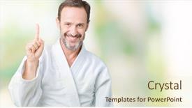  Presentation with middle schools - Presentation design featuring age senior man wearing kimono background and a soft green colored foreground