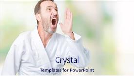  Presentation with hearing loss communication man - PPT theme consisting of age senior man wearing kimono background and a sky blue colored foreground